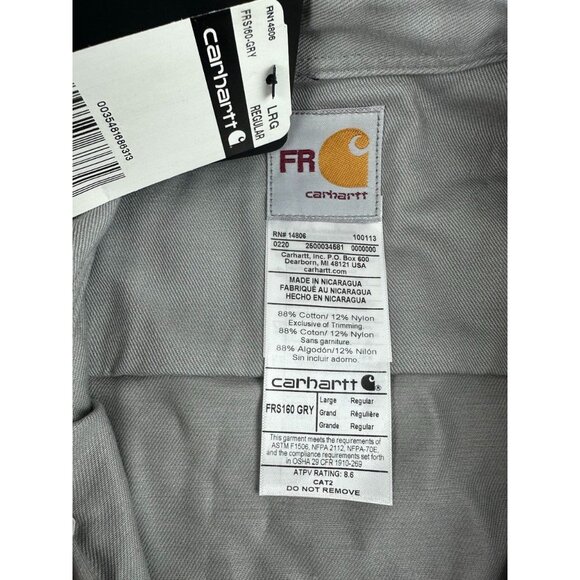 NWT Carhartt FRS160 Gray Flame Resistant Twill Work Shirt Mens L - Picture 4 of 7